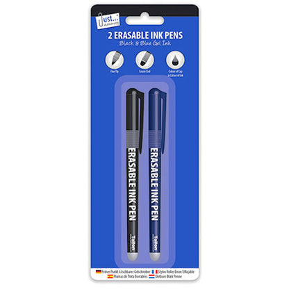 Erasable Ink Pens - 2 Pack Gel School Office Stationery Blue Black Ink