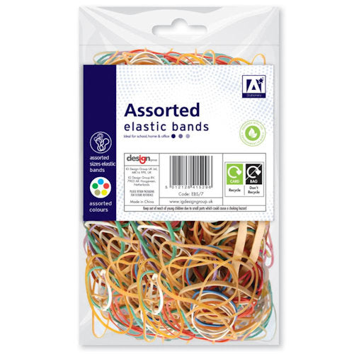 Assorted Elastic Bands - 60g Elastic Bands Different Sizes Colours Office Home Craft