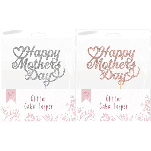 Mother's Day Glitter Cake Topper - Assorted Festive Cake Decoration Mum Love Celebration