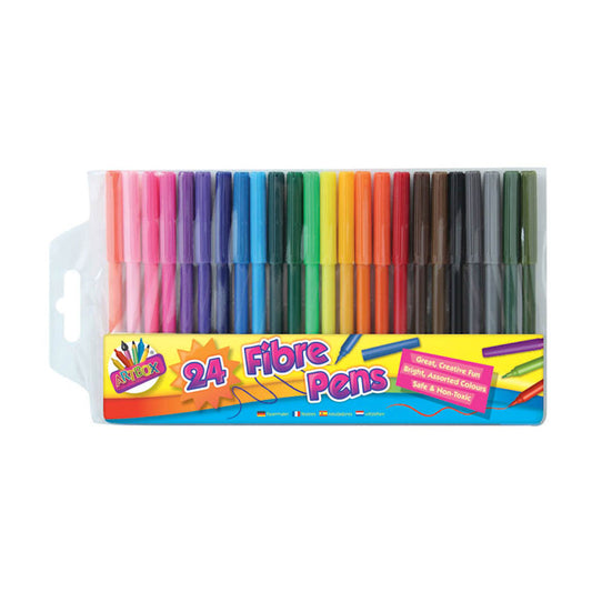 Fine Tip Colouring Pens - 24 Pack Assorted Bright Colours Art Supplies Drawing