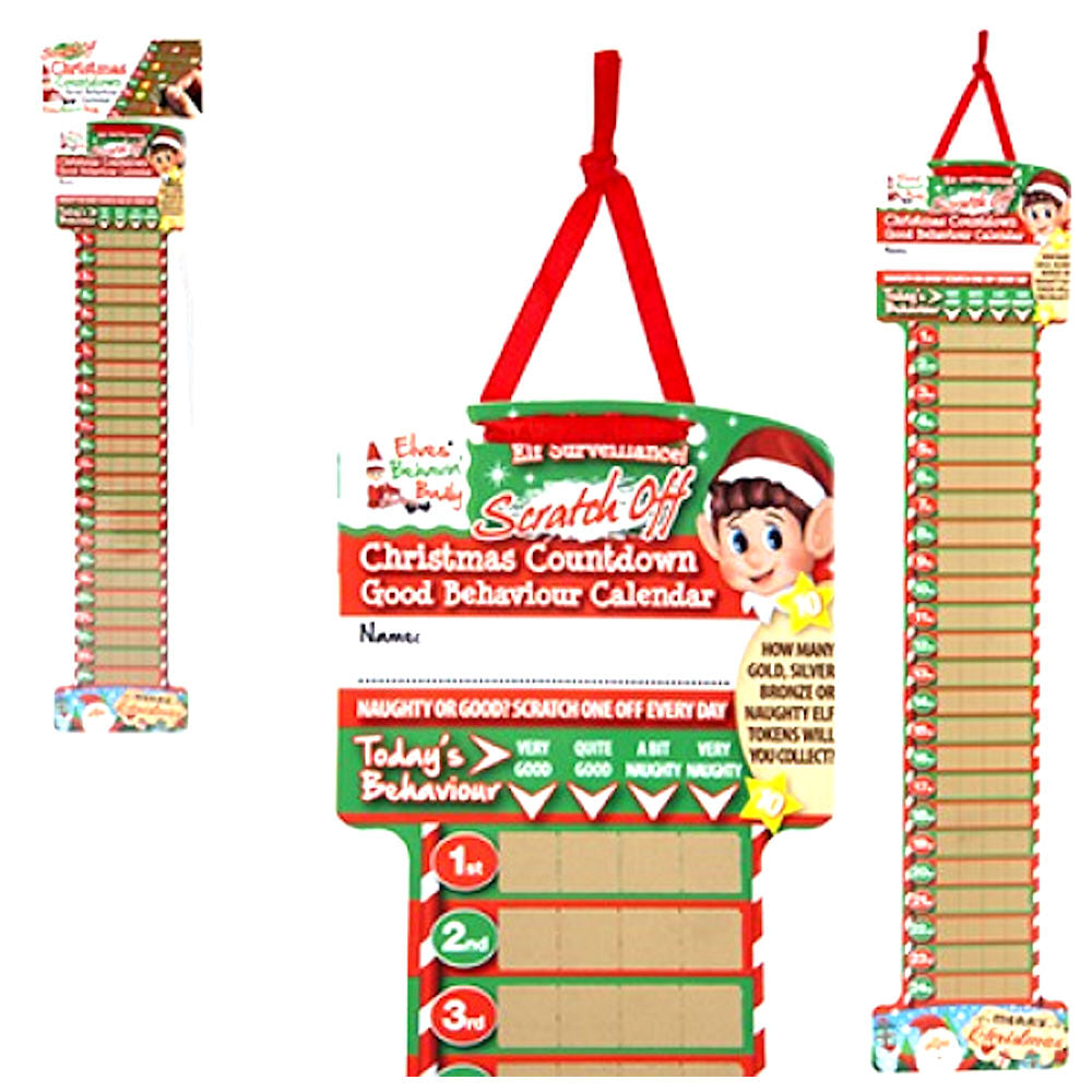 Elf Scratch Off Countdown Advent Calendar - 4.25" x 20.5" Festive Christmas Holiday Decoration