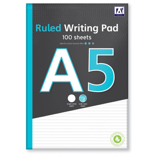 A5 Ruled Writing Pad - 100 Sheets Lined Pages Neat Organised Writing
