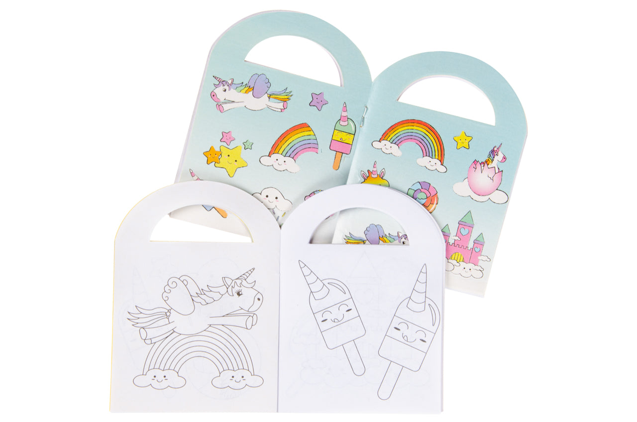 6 Unicorn Sticker & Colouring Books With Handles
