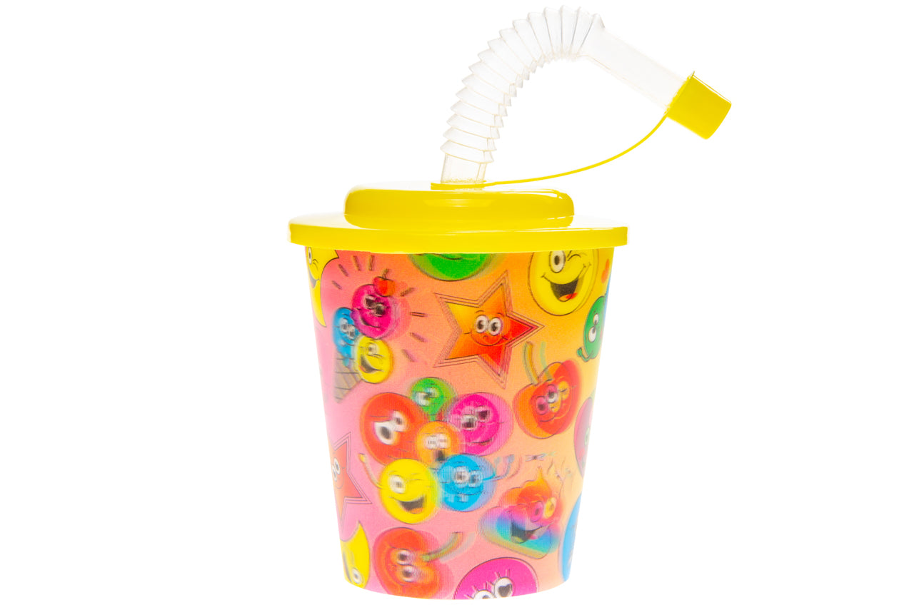 Happy Face Reusable Plastic 3D Cup & Straw