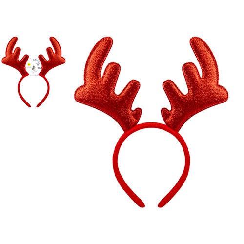 Red Glitter Antlers Headband - Sparkling Festive Holiday Party Dress Up Costume Accessory