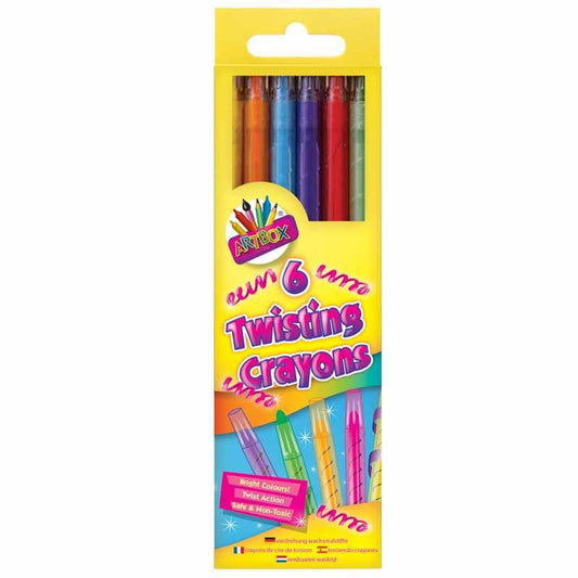 Twist Action Crayons - 6 Pack Bright Colours Assorted Drawing Art Supplies