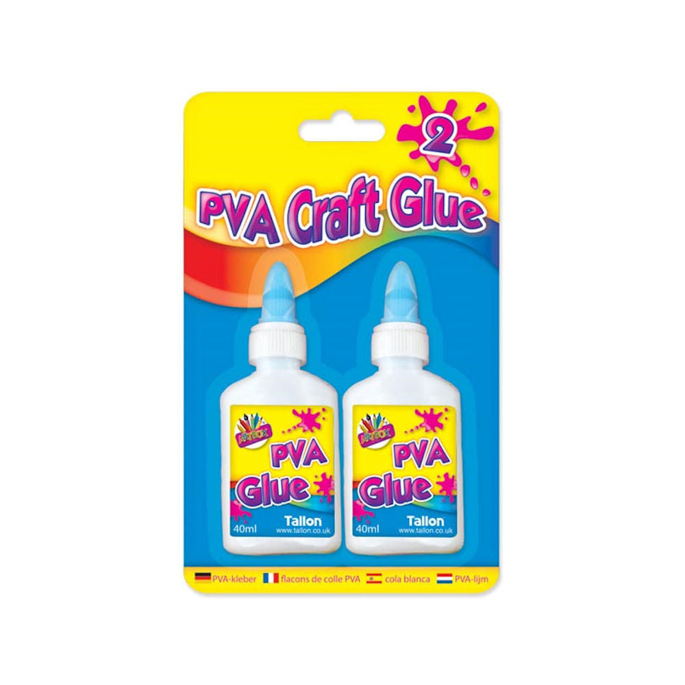 White PVA Glue Bottles - 2 Pack School Craft Adhesive 40ml Bottles Squeeze
