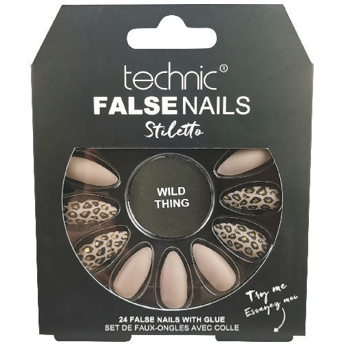 Technic Cosmetics False Nails Stiletto Wild Thing - Bold Design Long-Lasting Adhesive Easy Application