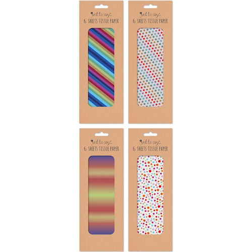 Printed Designs Tissue Paper - 8 Sheets Assorted Patterns Gift Wrapping Craft Supplies