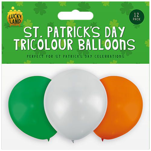St. Patrick's Day Tricolour Balloons - 12 Pack Irish Flag Party Decoration Green White Orange