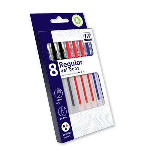Regular Gel Pens - 8 Pack Assorted Colours Rubber Grip Smooth Writing Writing Drawing Colouring