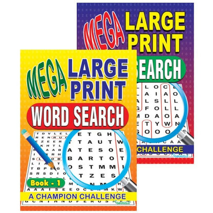 A4 Mega Large Print Word Search Book - Assorted High Quality Paper Relaxing Brain Teasers