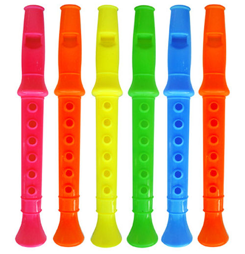 6 Small Plastic Flute Whistles