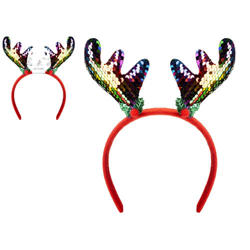 Rainbow Sequin Antlers Headband - Festive Party Costume Accessory