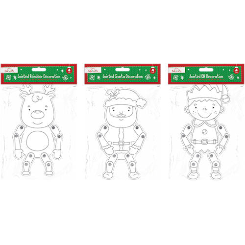 Christmas Jointed Card Decorations - Assorted Festive Holiday Hanging Ornament Santa Claus Reindeer Snowman