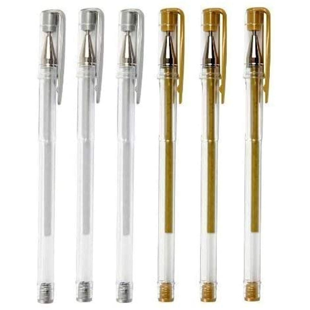 Silver & Gold Gel Pens - 6 Pack Metallic Ink Writing Drawing