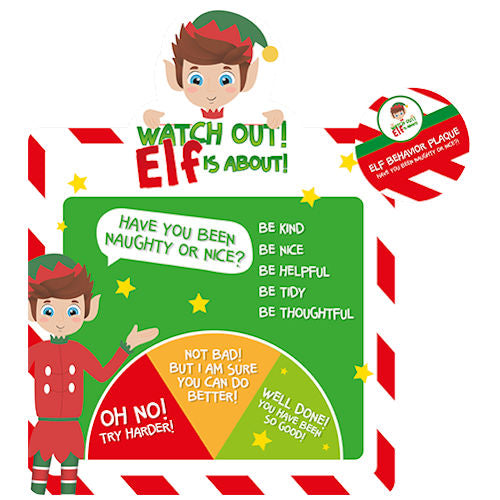 Elf Behaviour Barometer Plaque - Festive Holiday Children's Christmas Countdown Naughty Nice List Monitoring
