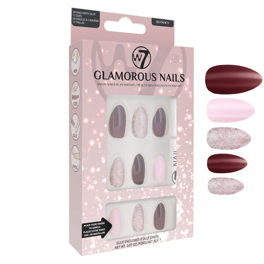 W7 Cosmetics Glamorous False Nails So Fancy - Long Fake Adhesive Included Party Nails