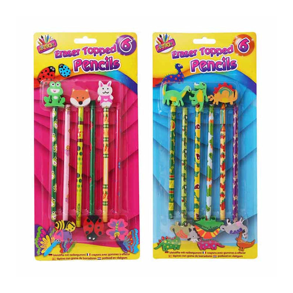 Novelty Eraser Top Pencils - Dinosaurs 6 Pack Fun Kids School Stationery Writing
