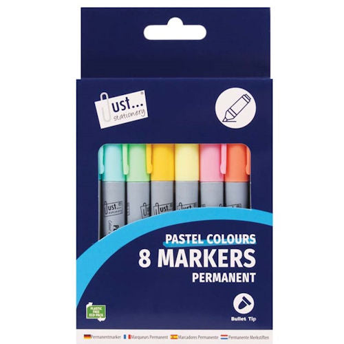 Pastel Coloured Permanent Markers - 8 Pack Assorted Bright Chisel Tip