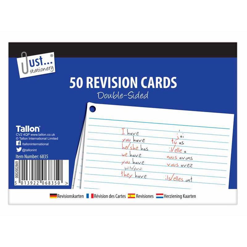 Revision Cards - 50 Pack Study Notes Flashcards Exam Test Preparation