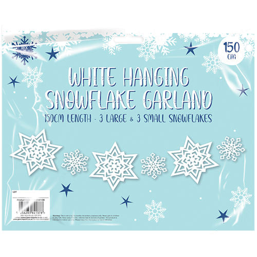 Hanging Snowflake Garland - 150cm Festive Holiday Decoration Winter Wonderland Theme