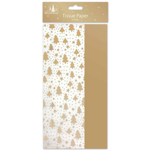 Christmas Gold Trees Tissue Paper - 8 Sheets Holiday Gift Wrapping Craft Supplies