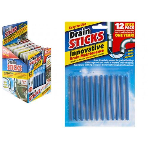 Magic Drain Cleaner Sticks - 12 Pack Eco Friendly Cleaning Solution Deodorizes Prevents Clogs Household Essential