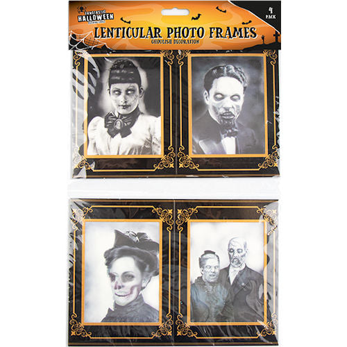 Halloween Lenticular Horror Photo Frames - 4 Pack Spooky Festive Haunted House Ghost Witch Bat Spider Web Decoration