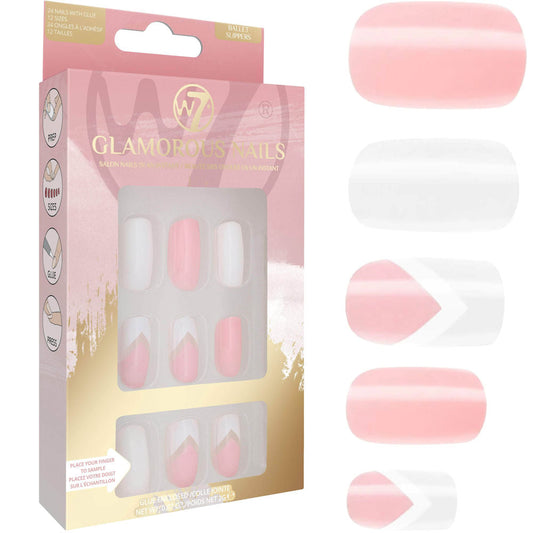 W7 Cosmetics Glamorous False Nails Ballet Slippers - Long Fake Adhesive Included Party Nails