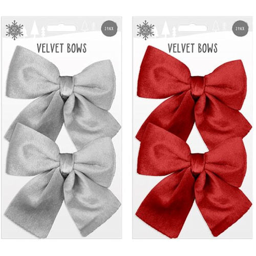 Medium Velvet Bows - Assorted Festive Holiday Decoration Christmas Gift Wrapping Ribbon Bow