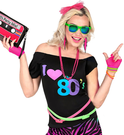 Neon Pink Fingerless Fishnet Gloves