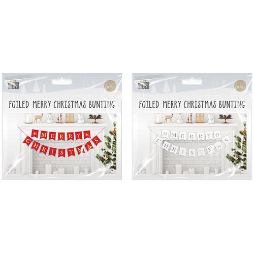 Foiled Merry Christmas Bunting - Assorted Festive Holiday Decoration Party Ornament Garland