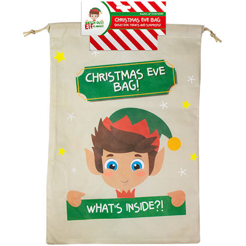 Elf Christmas Eve Bag - Festive Holiday Santa's Helper Gift Sack Red Green
