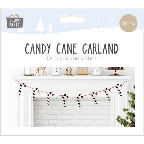 Foiled Candy Cane Garland - 2m Festive Holiday Decoration Party Ornament Ribbon