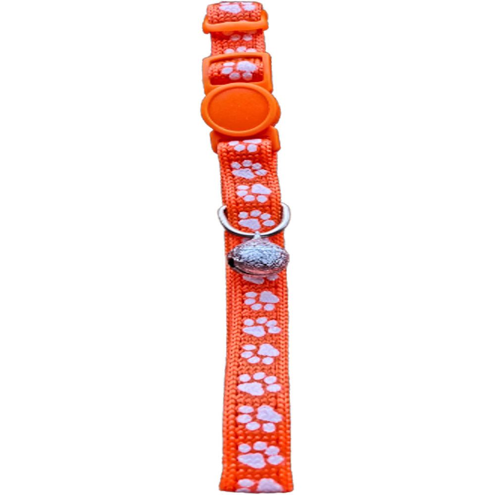 Paw Print Cat Collar - Orange Adjustable Comfortable Durable Pet Accessory
