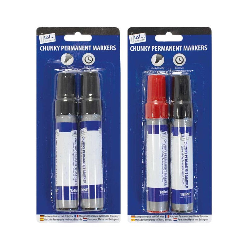 Jumbo Permanent Markers - 2 Pack Chunky Chisel Tip Quick Drying Black Blue Writing Drawing