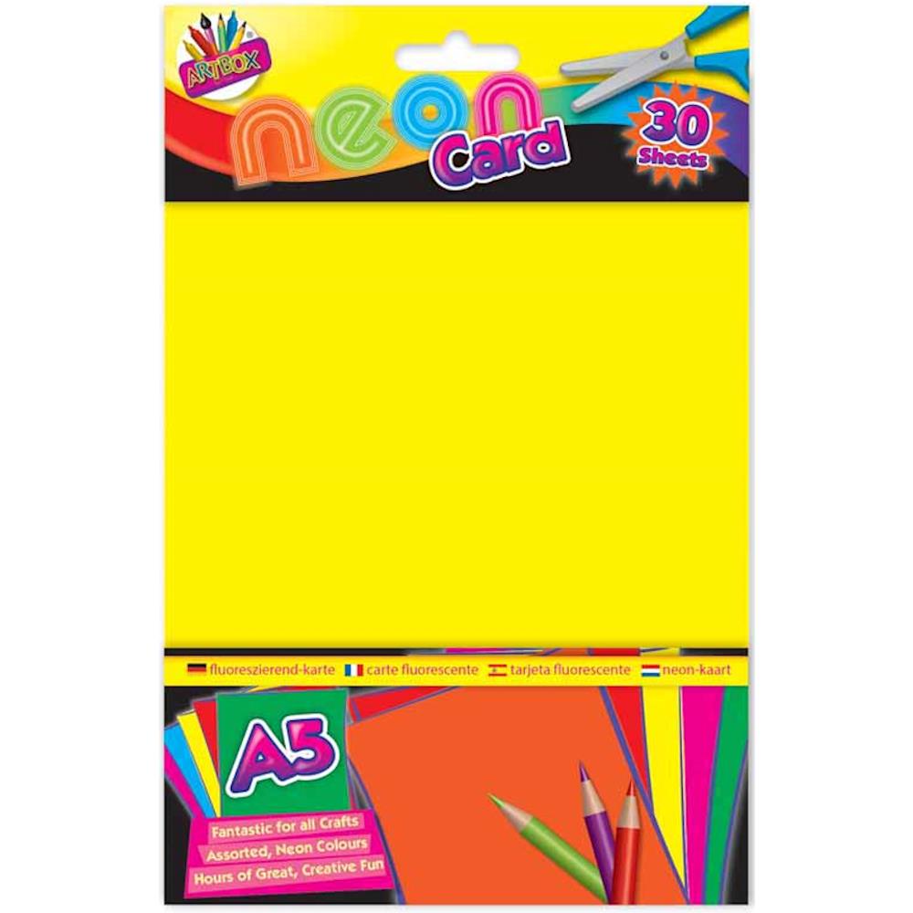 A5 Neon Card - 30 Sheets Bright Colours Plain Craft Paper Scrapbooking Creative DIY