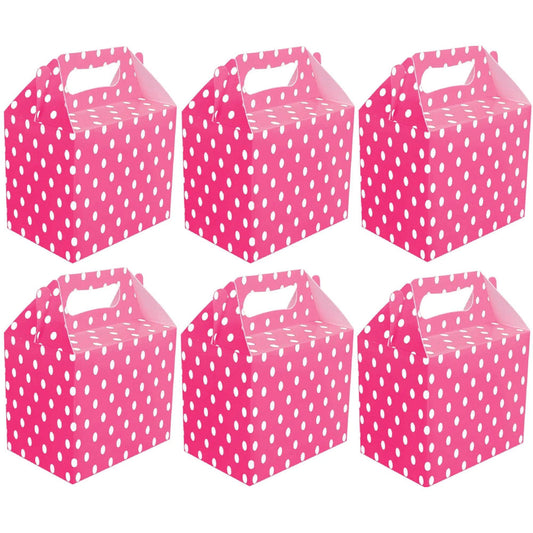 6 Hot Pink Polka Dot Party Lunch Boxes