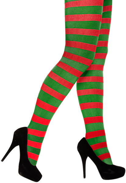 Adult Stripy Red & Green Tights