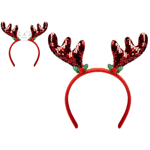 Red Sequin Antlers Headband - Festive Christmas Party Costume Accessory