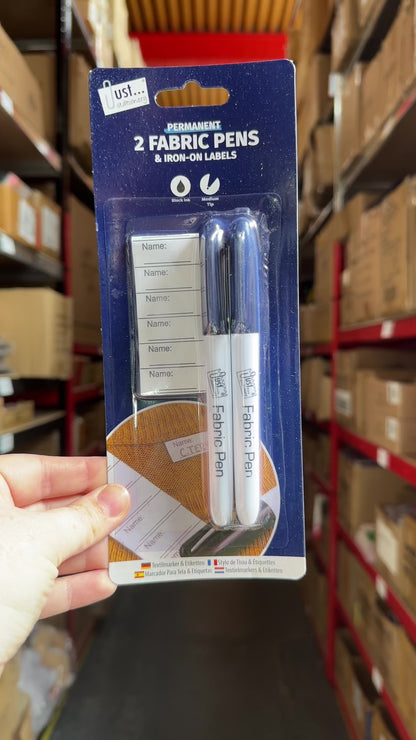 Fabric Pens & Labels - 2 Pack Black Ink Permanent Marker Writing Cloth Name Tags Iron On Medium Tip