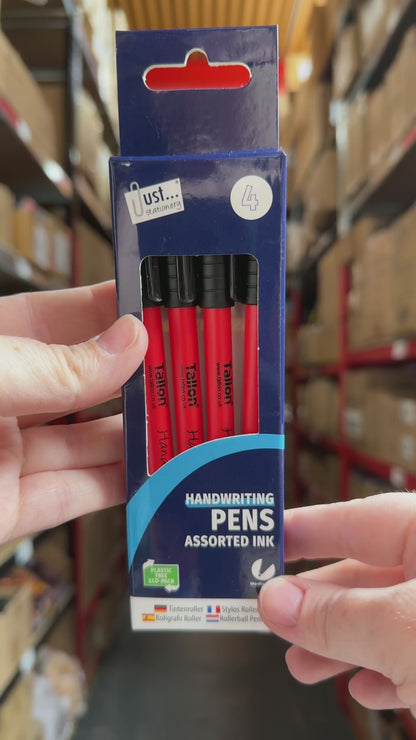 Black Hand Writing Pens - 4 Pack Medium Tip Smooth Ink Office School Stationery
