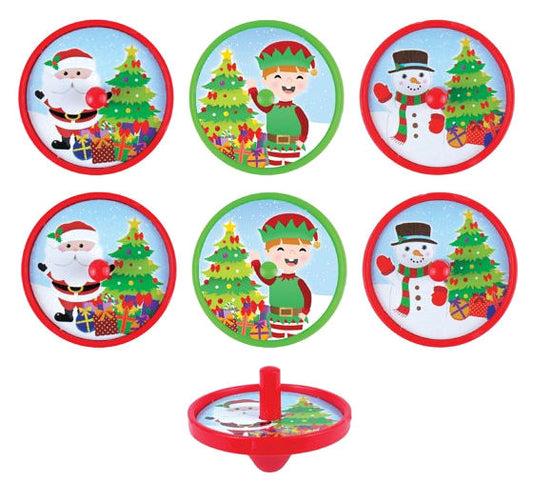 6 Mini Christmas Spinning Tops