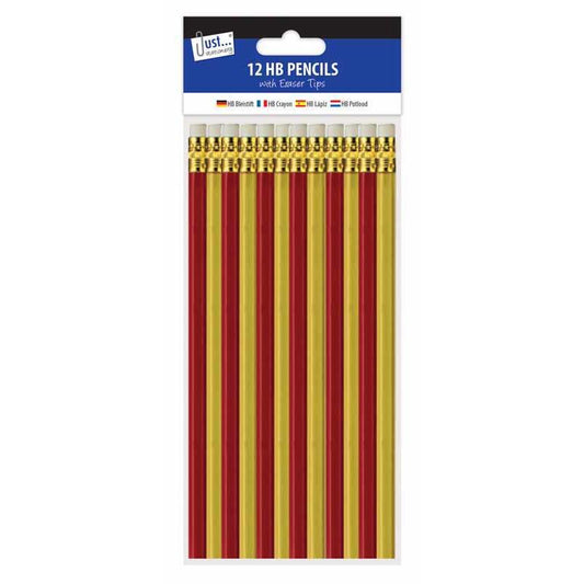 HB Pencils & Erasers - 12 Pack School Stationery Writing Drawing