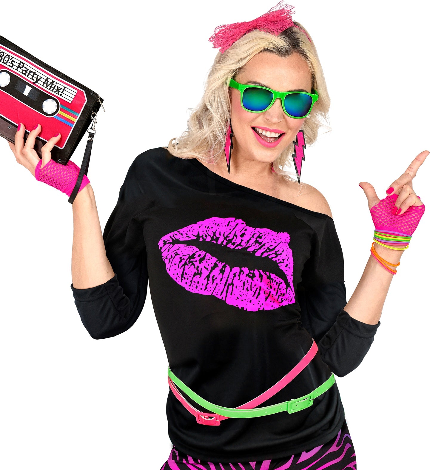 Neon Pink Fingerless Fishnet Gloves