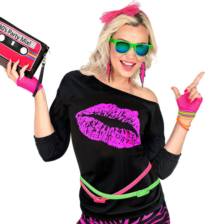 Neon Pink Fingerless Fishnet Gloves