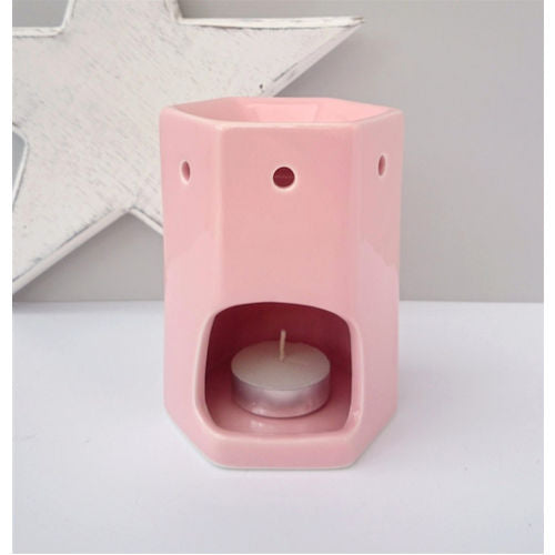 Pink Hexagonal Ceramic Wax Burner Melter - Aromatherapy Fragrance Home Decor