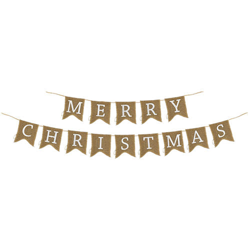 Merry Christmas Hessian Bunting - 2m Festive Holiday Decoration Rustic Burlap Banner Garland