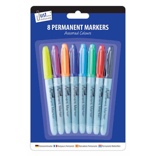 Multicoloured Permanent Markers - 8 Pack Assorted Bright Colours Art Supplies Crafting Office School